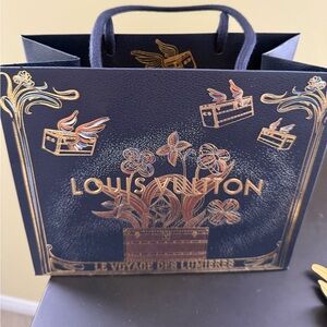 Louis Vuitton Dark Blue Paper Gift Bag Tote with Gold Accents